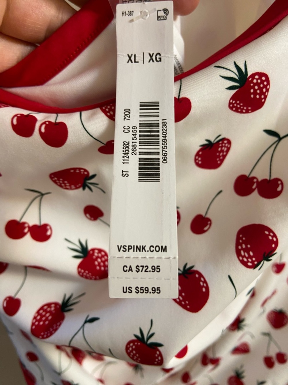 Victoria's Secret pink white One-Piece with Red Cherry strawberry Print XL NWT - Picture 4 of 5